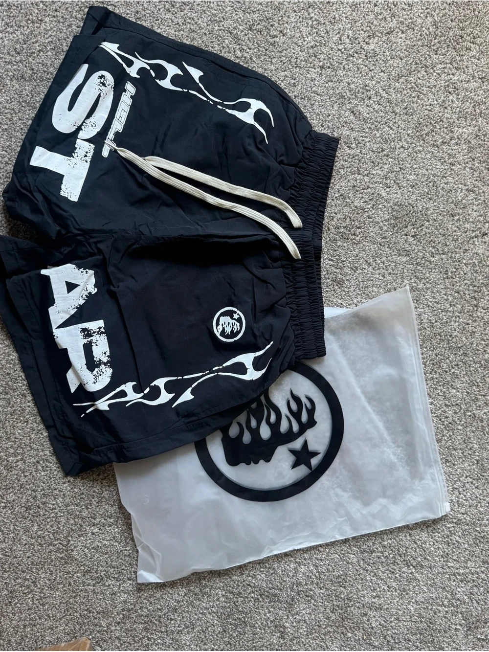 Men's Black Athletic Shorts with White Graphic Print